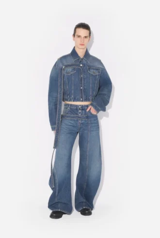 Blugi din denim albastru cu curea