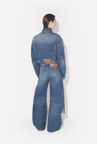 Blugi din denim albastru cu curea
