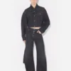Blugi din denim negru cu curea Blugi din denim negru cu curea