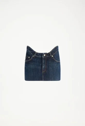 Fusta mini din denim cu croi curbat