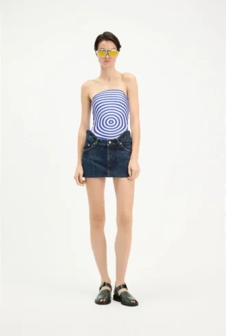 Fusta mini din denim cu croi curbat