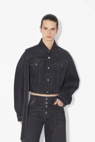 Geci din denim negru cu curea