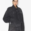 Geci din denim negru cu curea Geci din denim negru cu curea