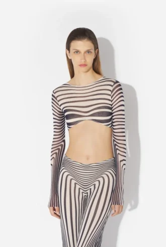 Re-Edition – topul scurt albastru închis cu imprimeu pe corp, Body Morph