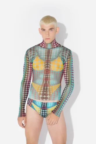 Reeditare – Top din plasă cu Mesh Print cu buline albastre