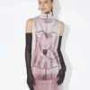 Rochia drapată cu imprimeu corset Trompe-L’œIl