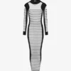 Rochie lungă din două materiale, în stil marin Rochie lungă din două materiale, în stil marin